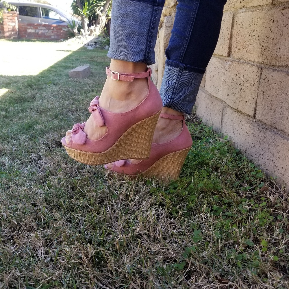 💖  last 10 💗Pink  SUEDE BOW ANKLE STRAP - Picture 2 of 7